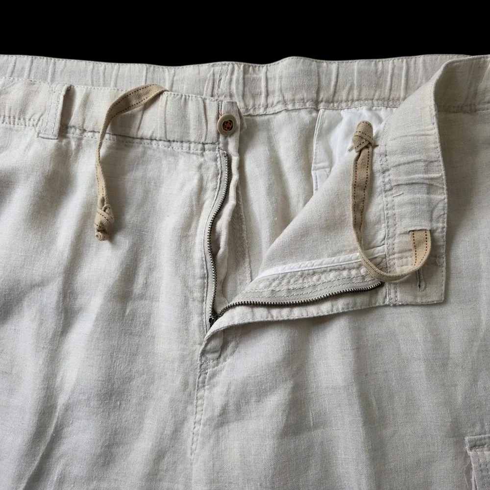 Tommy Bahama Relax Linen Cargo Pants Mens SZ XL Ivory Light Cream Casual Beach